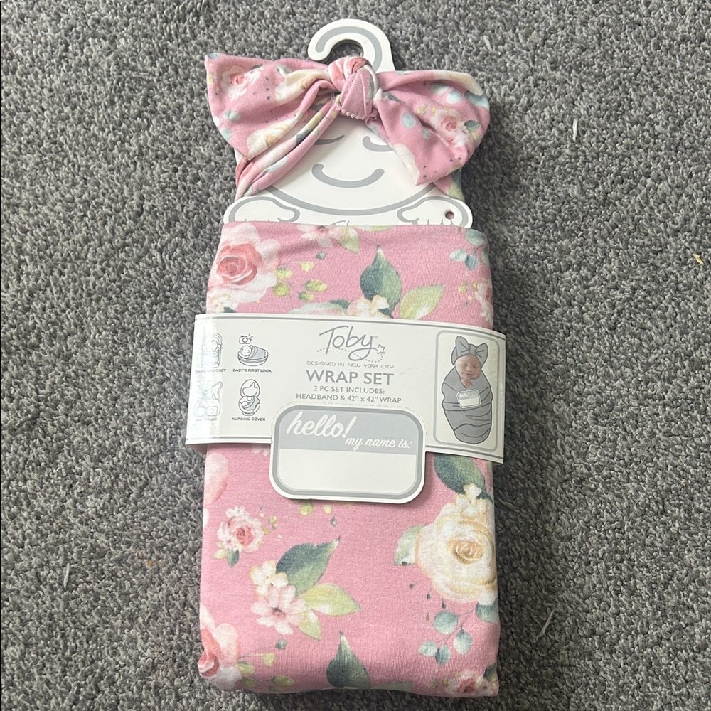 Toby Kids Floral Pink Hair Wrap and Swaddle Set